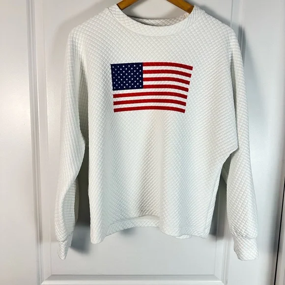 Dudley Stephens White Waffle P’town Sweatshirt with American Flag - Picture 4 of 9